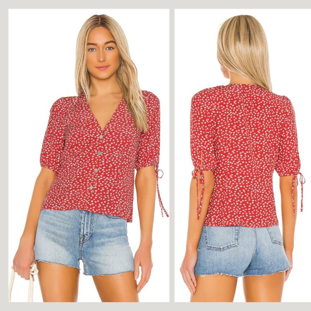 Rails - Amelia Blouse Tie Sleeves Button-Up | Size Small | Carmine Daisy Red - Picture 6 of 14
